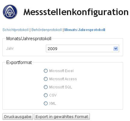 Monats- und Jahresprotokoll der Messstellenkonfiguration