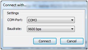 Einstellungen COM-Port und Baudrate