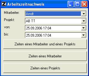 Arbeitszeitnachweisansicht in der Software